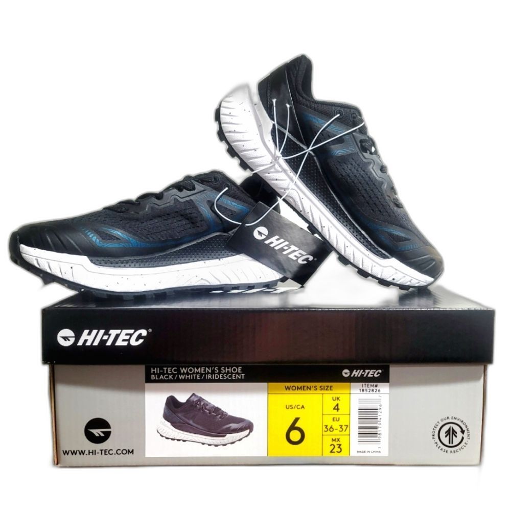 Hi-Tec Ladies Lightweight Trail Shoe Sneaker Black White Iridescent Size 6 NIB